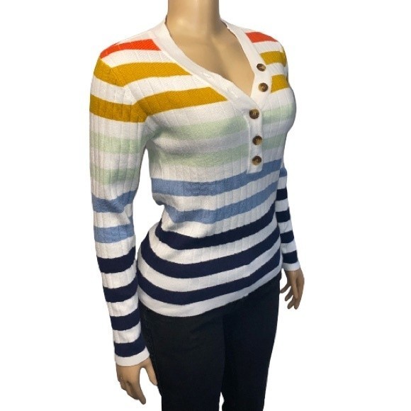 MEROKEETY Striped Sweater Knit 1/4 Button pullover Long Sleeve size M - Picture 7 of 11